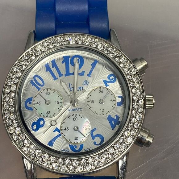 Vivani Rhinestone Embellished Blue Silicone Band Quartz Watch. - Picture 6 of 9
